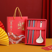 企业定制 尚之木筷勺套装合金筷勺礼盒套装日常家用筷子勺组合套装