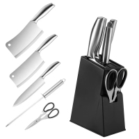 企业定制 安德萨时尚钢柄胶座6件套刀具不锈钢刀具厨房家用全钢切肉菜刀剪刀SS-BM03