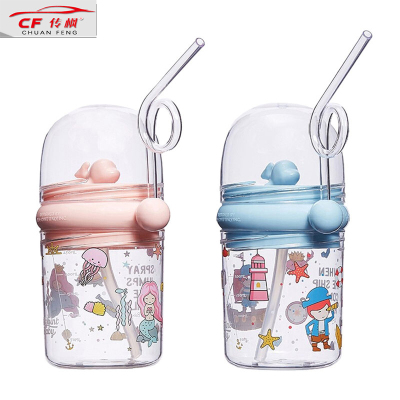 传枫 儿童鲸鱼喷水吸管杯婴儿便携水杯杯子塑料杯CF-1001 粉色
