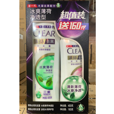 清扬(CLEAR)去屑洗发露冰爽薄荷净透型(400ml+160ml)