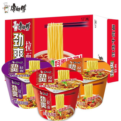 康师傅劲爽拉面(酸菜、红烧、香辣泡椒混装)12桶/箱