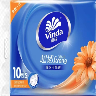 维达(Vinda)超韧湿水不易破抽纸 3层x120抽x10包/提