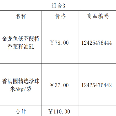 粮油套装组合3(金龙鱼低芥酸特香菜籽油5L+香满园精选珍珠米5kg/袋)