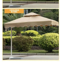 户外遮阳伞桌椅伞露台庭院花园罗马伞大型沙滩伞(卡其色)3x3米方伞带方型大理石基座可折叠