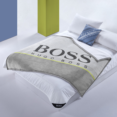 HUGO BOSS LOGO格纹羊羔绒毯沙发毯HBMT-020灰色