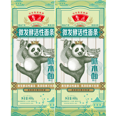 鲁花 (熊猫系列)碱水面800g*2 新创微发酵活性面条碱水面 爽滑软弹易消化