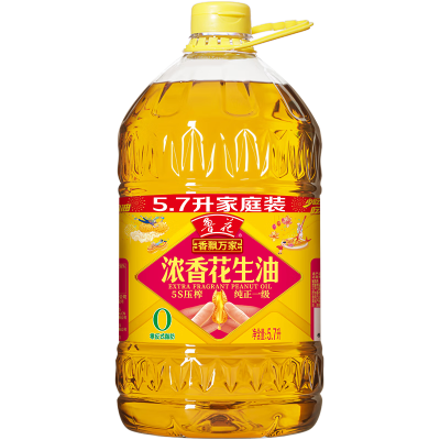 鲁花 食用油 5S压榨一级香飘万家花生油5.7L*1