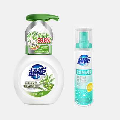 超能 泡沫抑菌洗手液(滋润保湿)258ml/瓶+超能衣物除异味喷雾60g/瓶