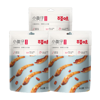 百草味 小鱼仔(香辣味)105g/袋*3 小鱼干海鲜零食即食湖南特产小吃