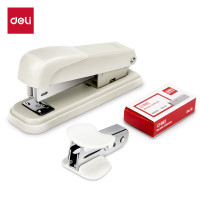 得力(deli) 订书机三件组合套装(订书机+订书钉+起钉器) 订书器 白色0359