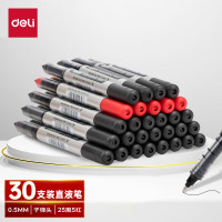 得力(deli)直液笔 0.5mm子弹头中性笔 签字笔走珠笔水笔 25黑5红 30支/盒 33988