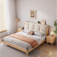 方解实(FANGJIESHI) 原木色实木橡木简约单人床 1.5m床+2组床头柜+床垫组合