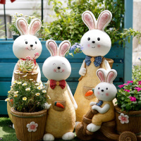 名凌可爱兔子花盆花园庭院装饰布置创意户外动物摆件 可爱兔子一家 大