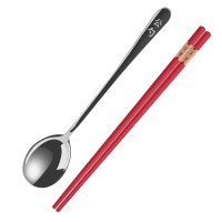 唐宗筷 合金筷子304不锈钢公勺餐具2件套红色 C5423 Z