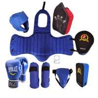散打护具套装 武术训练运动用品拳击护具全套 九件套 蓝色 S号