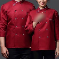 厨师服 工作服餐饮后厨 (马振波)斜领夹双边 红色长袖 M