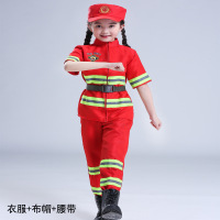 儿童消防员服装 红色短袖四件套