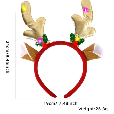 圣诞节庆用品发箍头饰长鹿角猫耳朵(带灯) 10个装