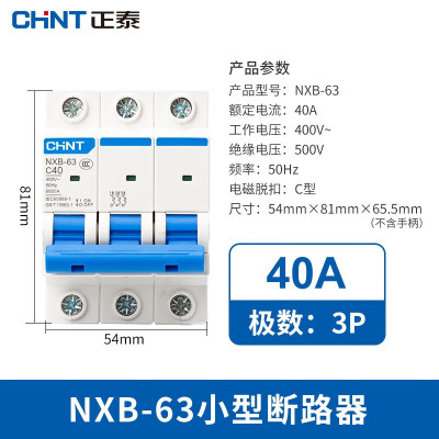 正泰(CHNT)小型断路器昆仑微型家用保护器NXB-63 3P 40A 5个装