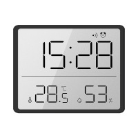 纤薄电子时钟简约数字钟可挂壁LCD小闹钟多功能温温度电子钟 黑色8218
