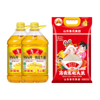 鲁花5S压榨一级花生油5L*2瓶+福花寒香东北大米5KG食用油 大桶 粮油 中秋单位福利团购400元组合套餐