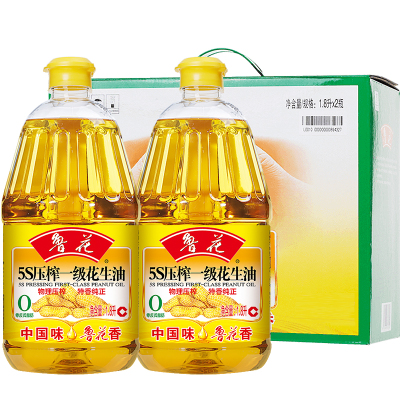 鲁花压榨一级花生油1.8L*2礼盒装食用油 粮油 中秋送礼