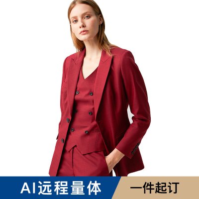 七梭定制GX01女士酒红色单排扣西服套装职业装