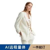 七梭定制GX01白色西装套装女双排扣小西服九分裤收腰修身休闲两件套