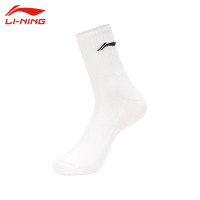 李宁LI-NING运动时尚舒适透气男女同款中筒袜子AWSS018-1白色L
