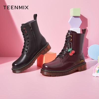 天美意(Teenmix)靴子女素人女鞋马丁靴女小丸子联名马丁靴樱桃挂饰女鞋CR170DZ1