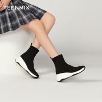 天美意(Teenmix)靴子女素人女鞋时尚休闲厚底增高街头潮流简约时髦女短靴BB571DD1