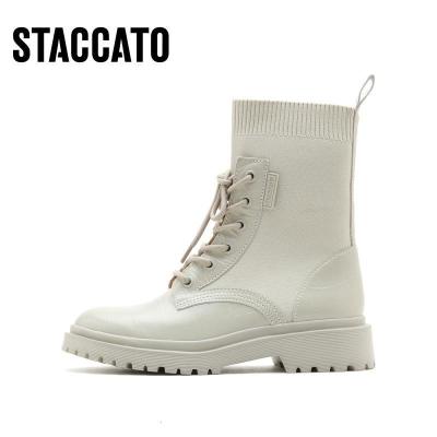 思加图(Staccato)英伦风马丁靴圆头厚底中筒靴女皮靴9VL30DZ1