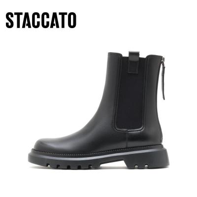 思加图(Staccato)时尚英伦风切尔西靴粗跟中筒靴女皮靴D1579DZ1