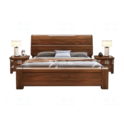 臻远 ZY4022724 实木床1.8米单人床胡桃木含两个床头柜