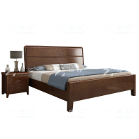 臻远 ZY4022907 实木床简约1.5米单人床含一个床头柜 胡桃色