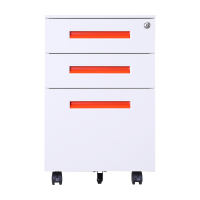 臻远 办公移动柜钢制活动柜带轮移动文件柜办公室矮柜 橘色拉手白色钥匙锁