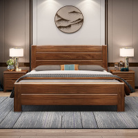 臻远实木床胡桃木中式现代简约单双人床 1.8*2M[箱框结构] 床+2柜+乳胶床垫