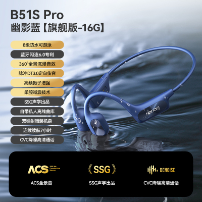 sanag 塞那骨传导运动蓝牙耳机专业跑步挂耳式B51SProS-B51SPro.16G-耳机-蓝色