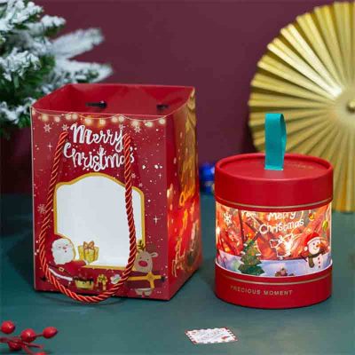 小窝厘 圣诞节苹果包装盒(透明桶+拉菲草+灯+礼袋)(起订量:50件)