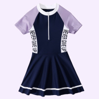 小窝厘 儿童泳衣女孩连体新款泳裙 藏青配紫 XL-6XL可选