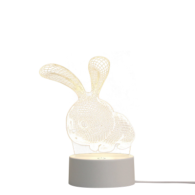 呱呱鸟鸟亚克力创意小夜灯3D兔三色充电款D22-R23白色