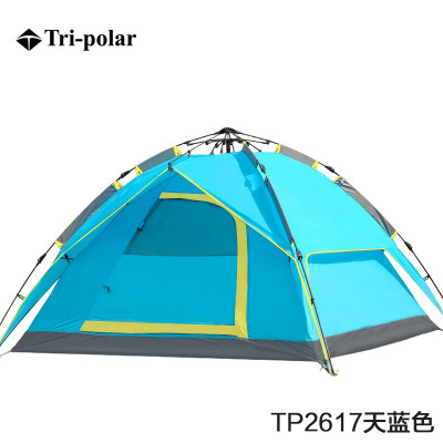 三极 TP2617 帐篷户外3-4人全自动家庭野外露营防雨春游野营加厚帐篷 天蓝色 3-4人