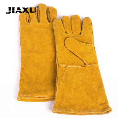 JIAXU 牛皮手套双层电焊手套 带内衬黄边焊工防火星手套 焊接手套 JX-04