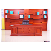 中式老板桌大班桌实木皮办公家具大气总裁桌经理桌办公桌K91281老板桌2.4米 红棕色