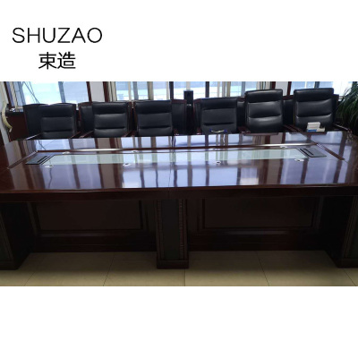 束造(SHUZAO) 定制高级漆木会议桌(线控盒)可开门 木色SHRF 4SRLN