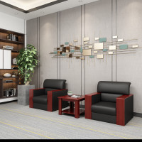 荣将办公沙发茶几组合木质沙发会客接待商务办公室沙发 1+1+方茶几