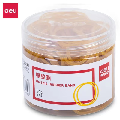 得力(deli)3214橡胶圈 耐用橡皮筋 弹力橡胶圈橡皮筋办公粗牛皮筋绳 办公用品 50g/筒(黄)(50g/筒)