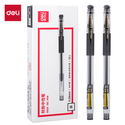 得力(deli)0.28mm财务专用中性笔 办公用品 全针管12支盒S820