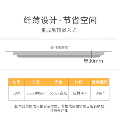 德力西(DELIXI)厨卫灯铝材LED集成吊顶照明灯过道平板灯物业嵌入式厨房节能灯薄 18瓦雾银色300*300