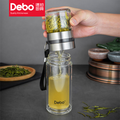 德铂(Debo) DEP-746 特尔斯(玻璃水杯) 两用茶水分离泡茶杯双层隔热玻璃杯 260ml
